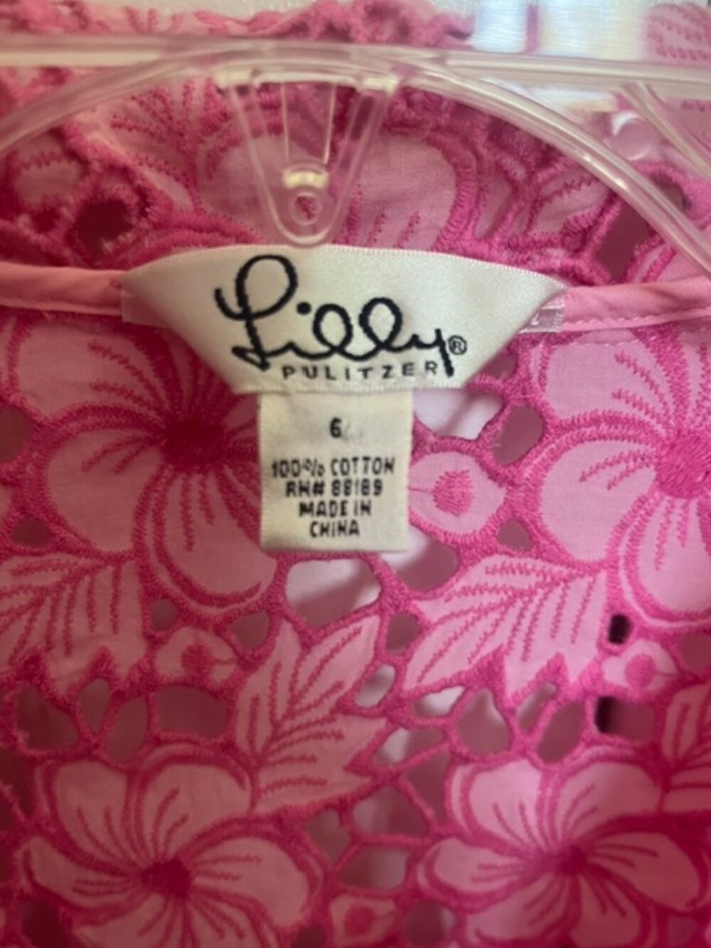 LILY PULITZER PINK FLORAL EYELET BLOUSE - Picture 3 of 3